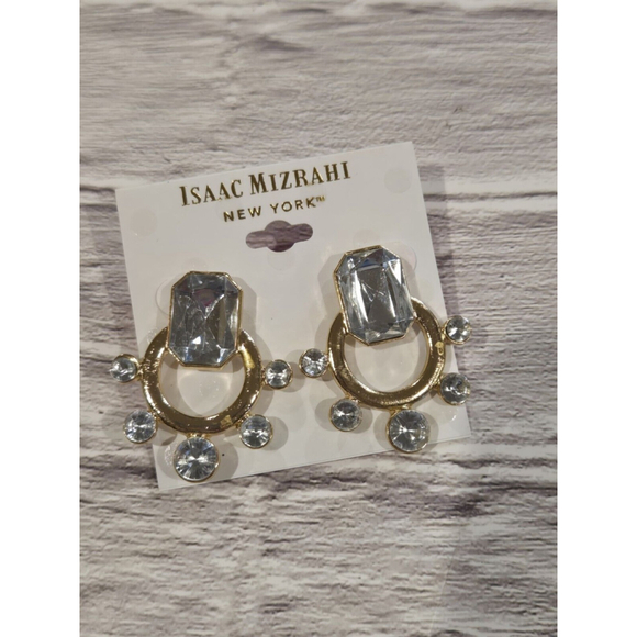 Isaac Mizrahi 1in Gold And Rhinestone, Stud Closure Earrings, NWOT, Never Worn - Picture 1 of 2